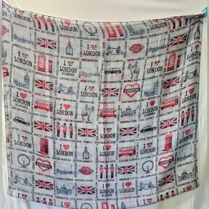 London Union UK Themed w/Red & Black Graphics On Gray Scarf 60"+ Unisex